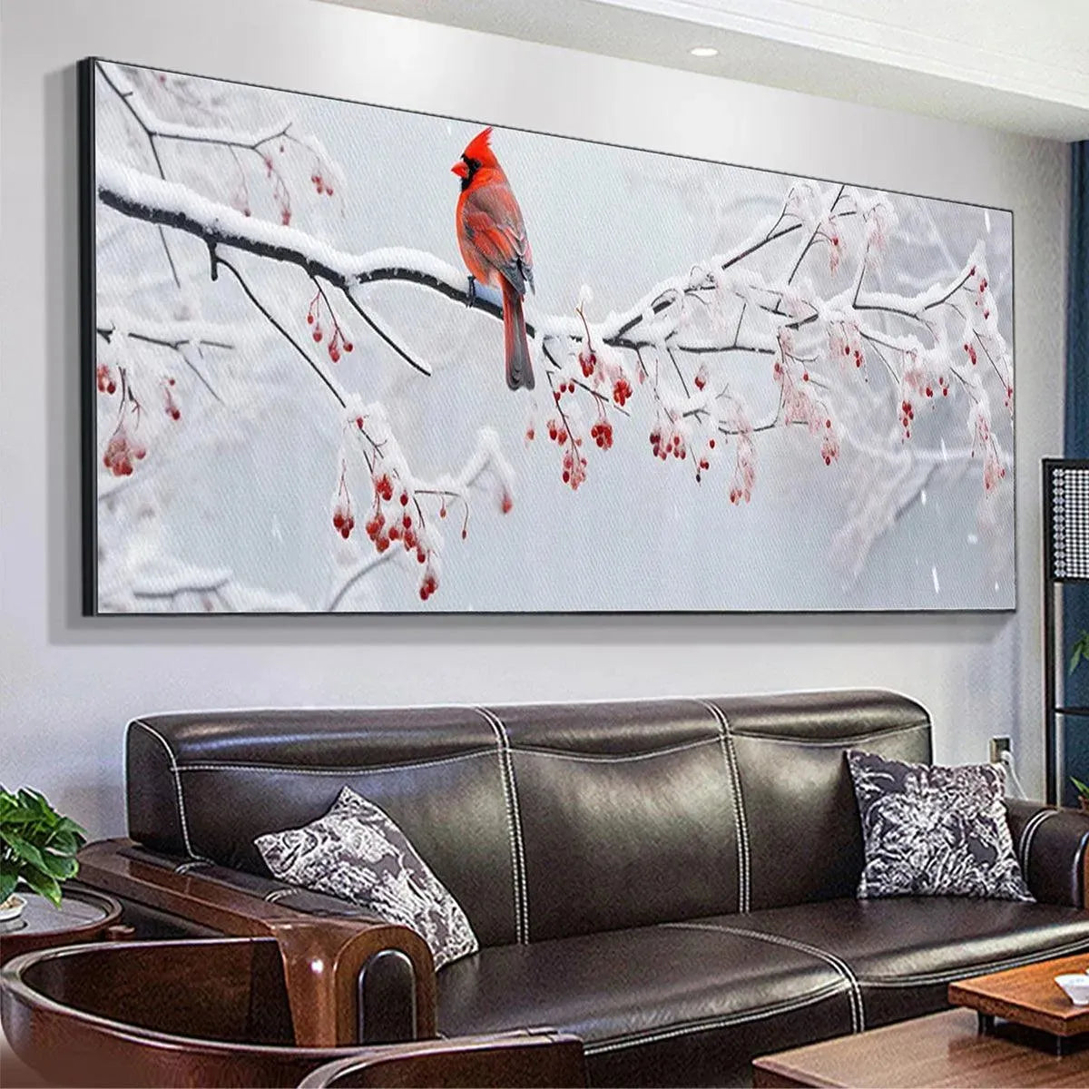 WINTER CARDINAL PANORAMIC: Bird Painting, Panoramic Wall Art, Winter Decor - Image 5