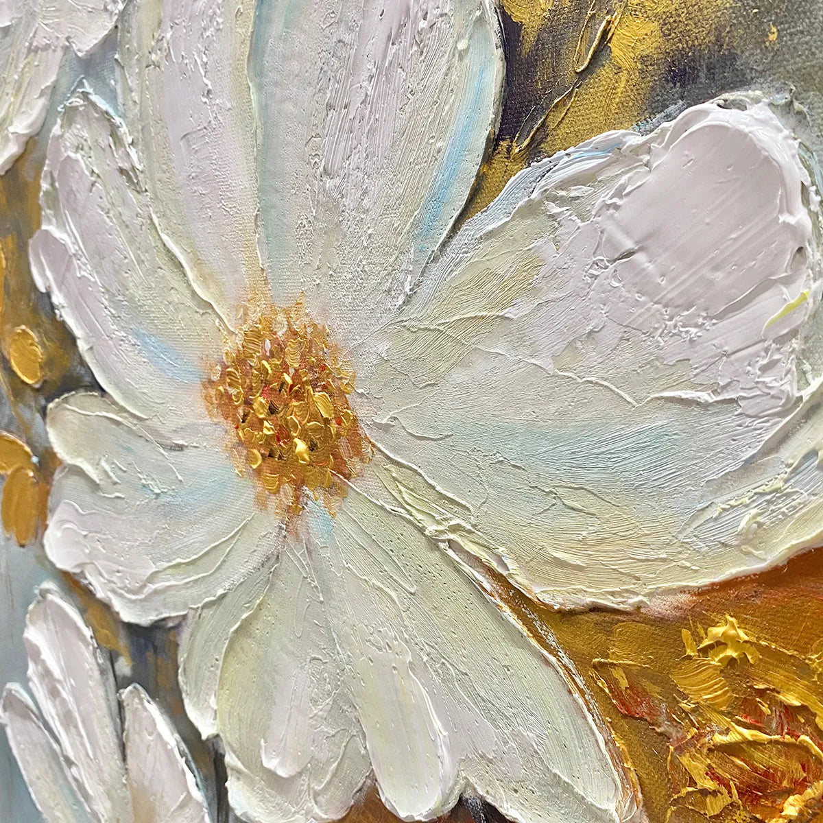 GOLDEN BLOSSOMS: Vertical Textured Floral Painting, Impasto White Flowers, Gold Accents, Living Room, Bedroom - Image 6