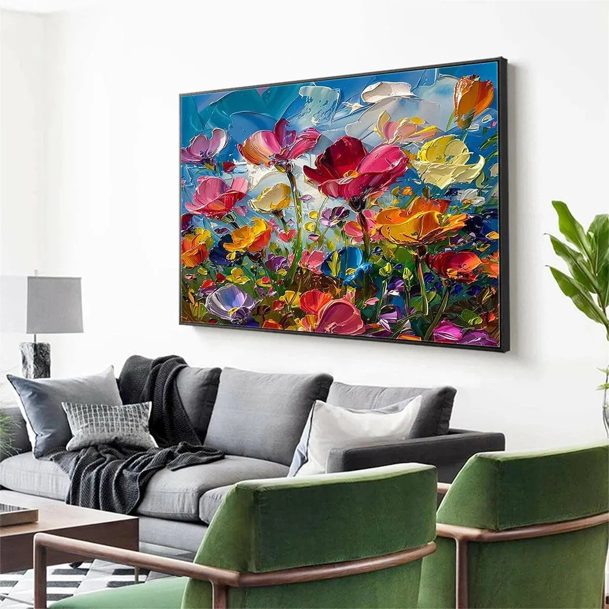 FIELD OF DREAMS: Textured Floral Painting, Impasto Wall Art, Horizontal Canvas, Wildflower Decor - Image 8