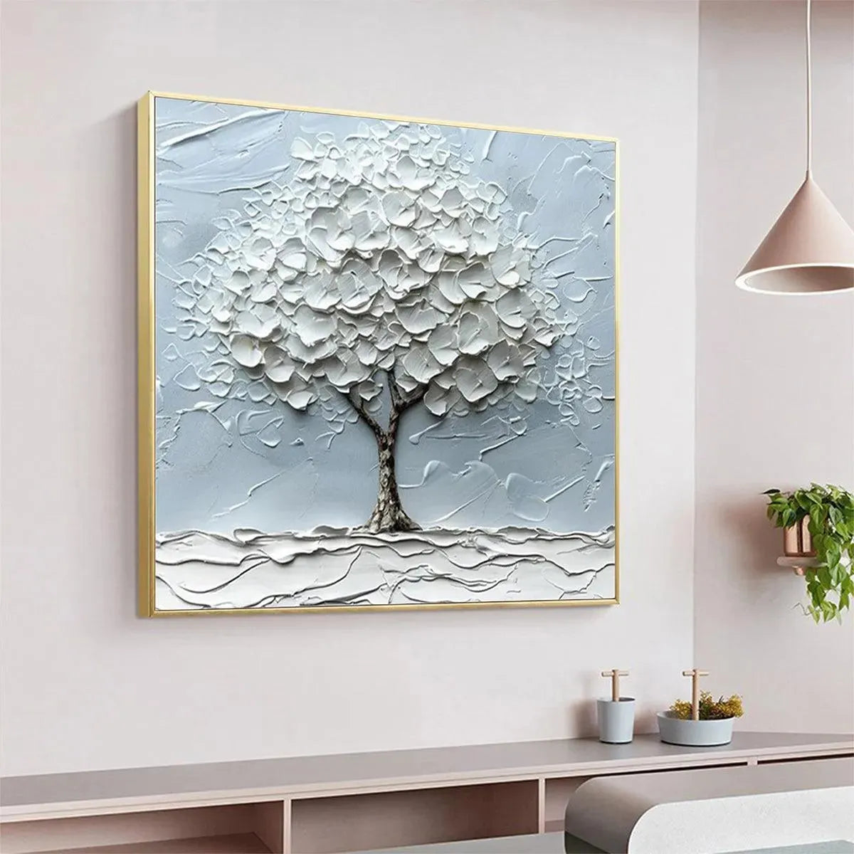 WINTER'S EMBRACE: Textured Tree Painting, Impasto Wall Art, Square Canvas, Winter Decor, Minimalist Art - Image 6
