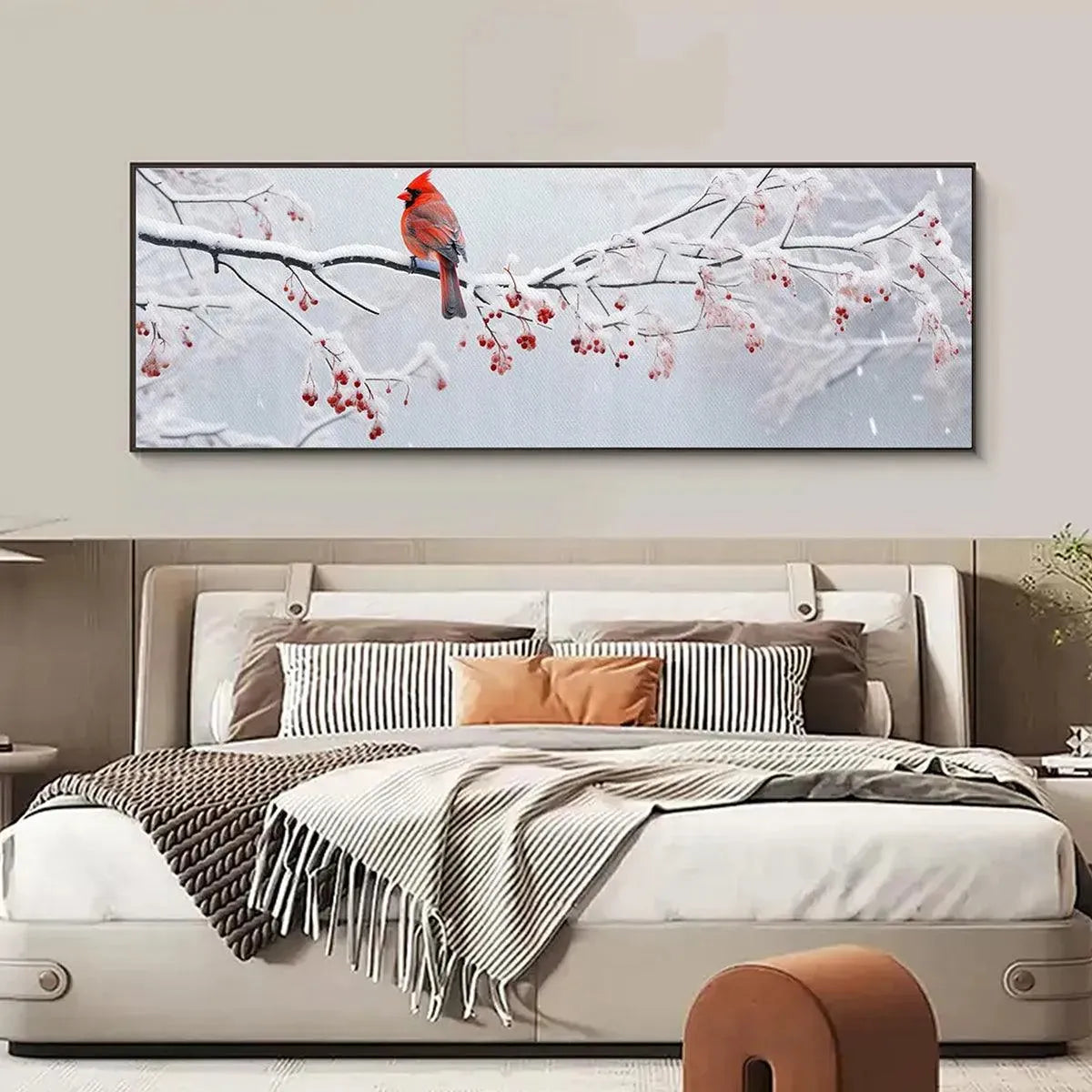WINTER CARDINAL PANORAMIC: Bird Painting, Panoramic Wall Art, Winter Decor - Image 7