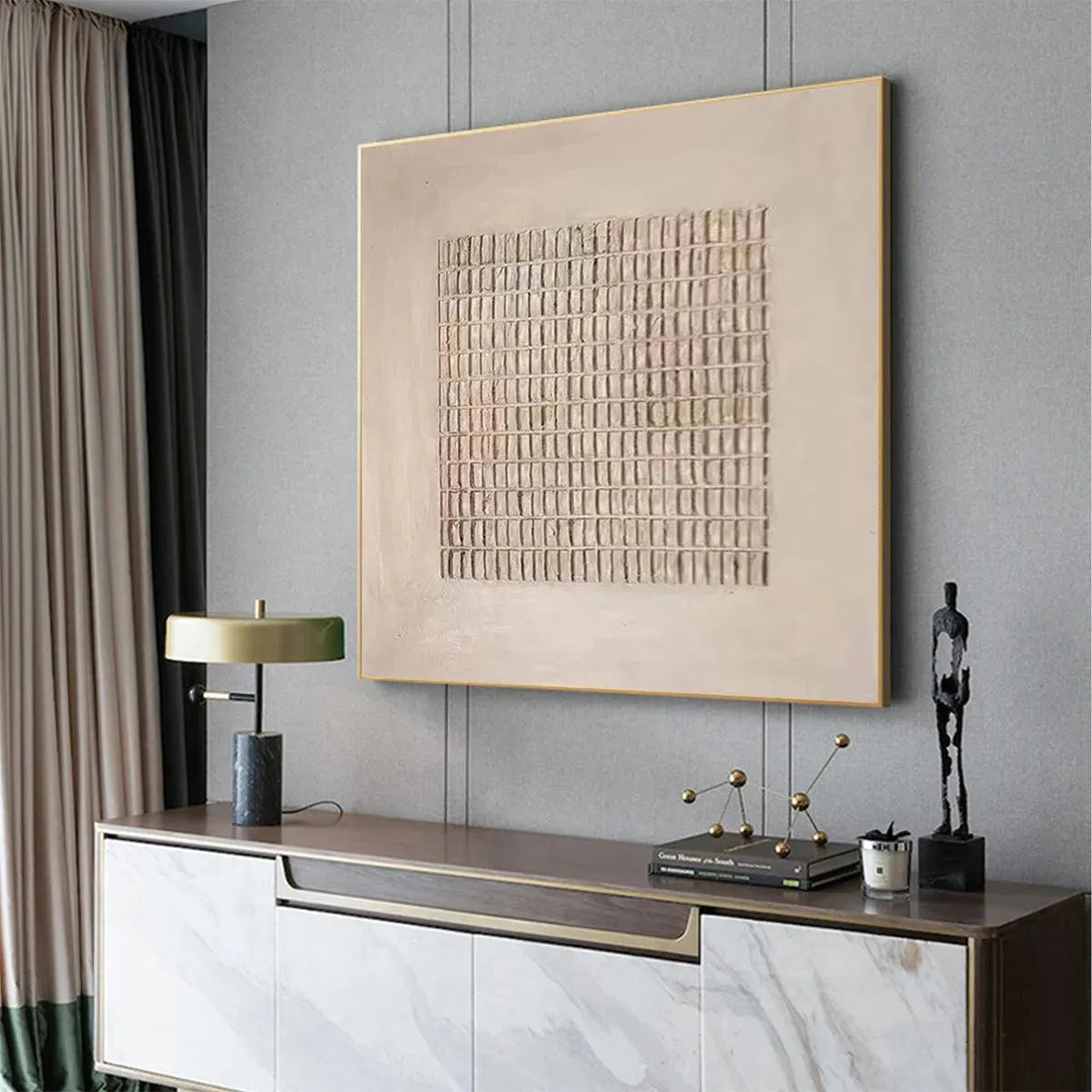 BEIGE GRID: Minimalist Textured Painting in Beige - Image 7