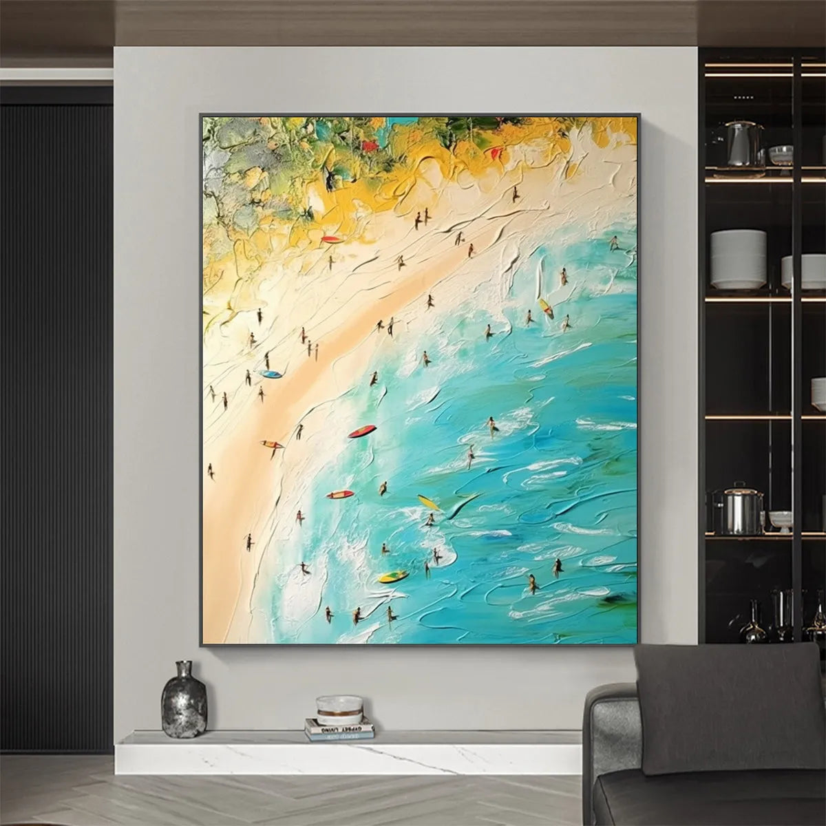 SEASIDE REVERIE: Impasto Beach Scene Oil Painting with Figures - Image 2