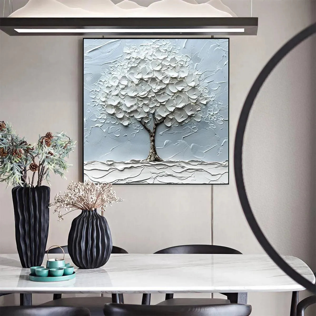 WINTER'S EMBRACE: Textured Tree Painting, Impasto Wall Art, Square Canvas, Winter Decor, Minimalist Art - Image 7