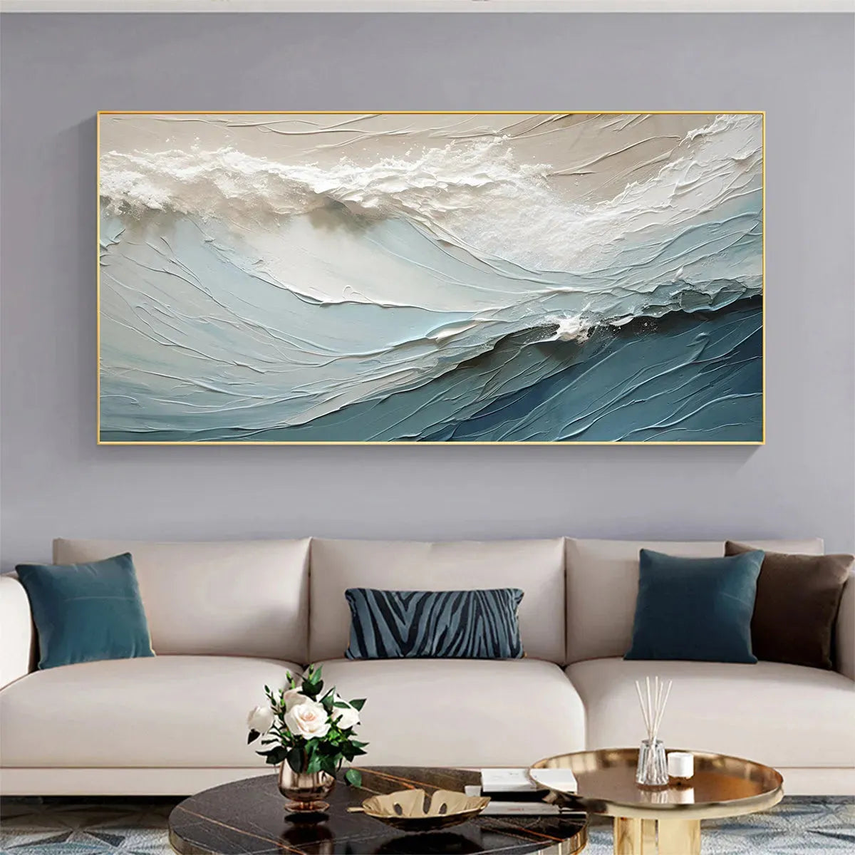 OCEANIC SYMPHONY: Textured Abstract Wave Oil Painting - Image 2
