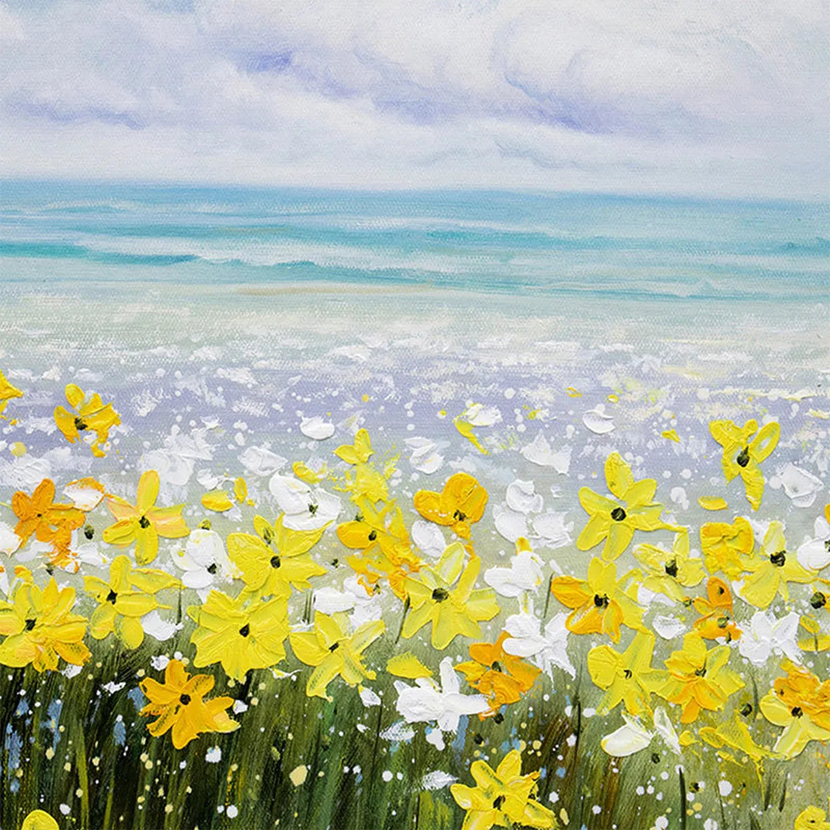 GOLDEN HOUR BLOOM: Landscape Oil Painting with Yellow Wildflowers and Blue Sky - Image 3