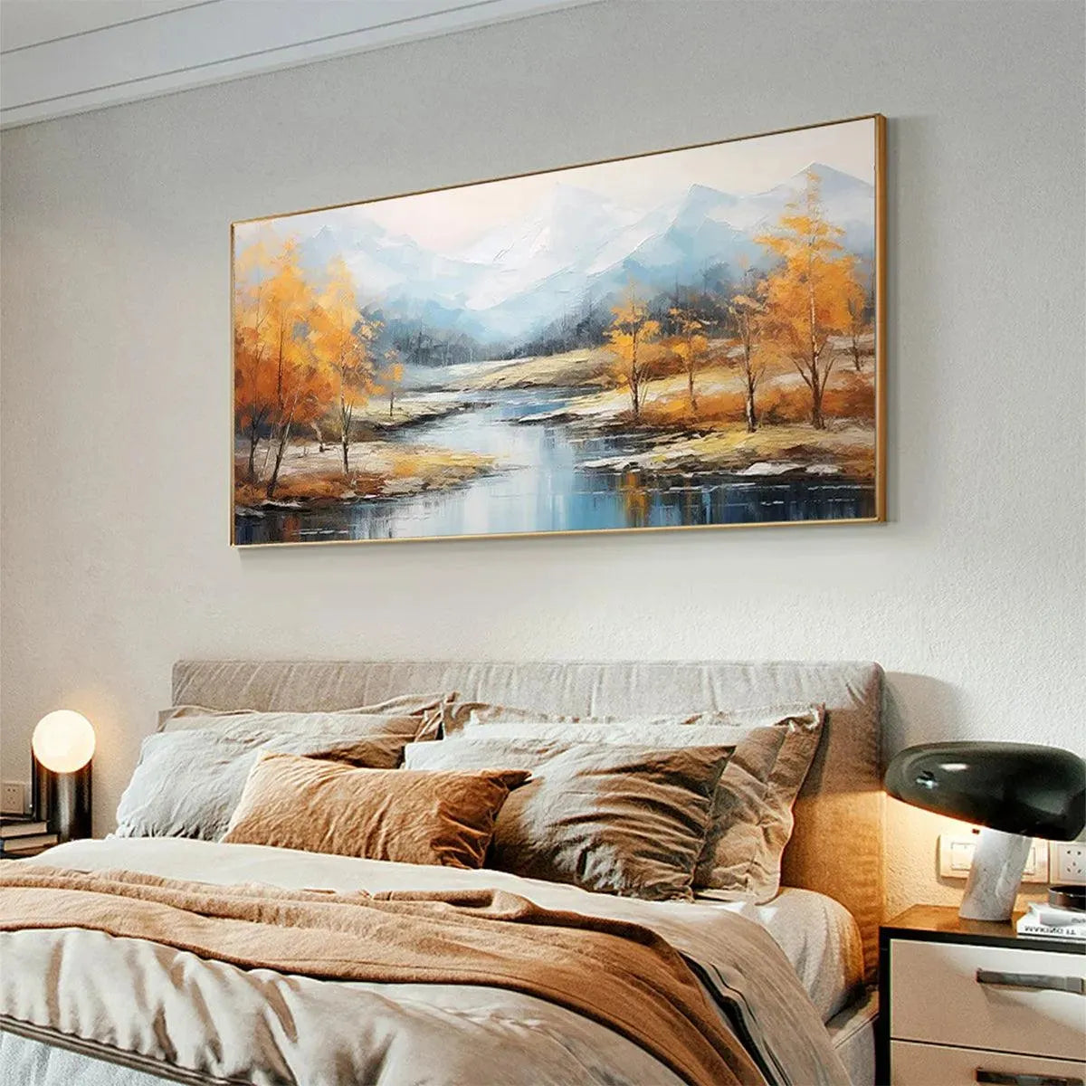 GOLDEN AUTUMN VALLEY: Traditional Landscape Painting in Yellow and Blue - Image 7
