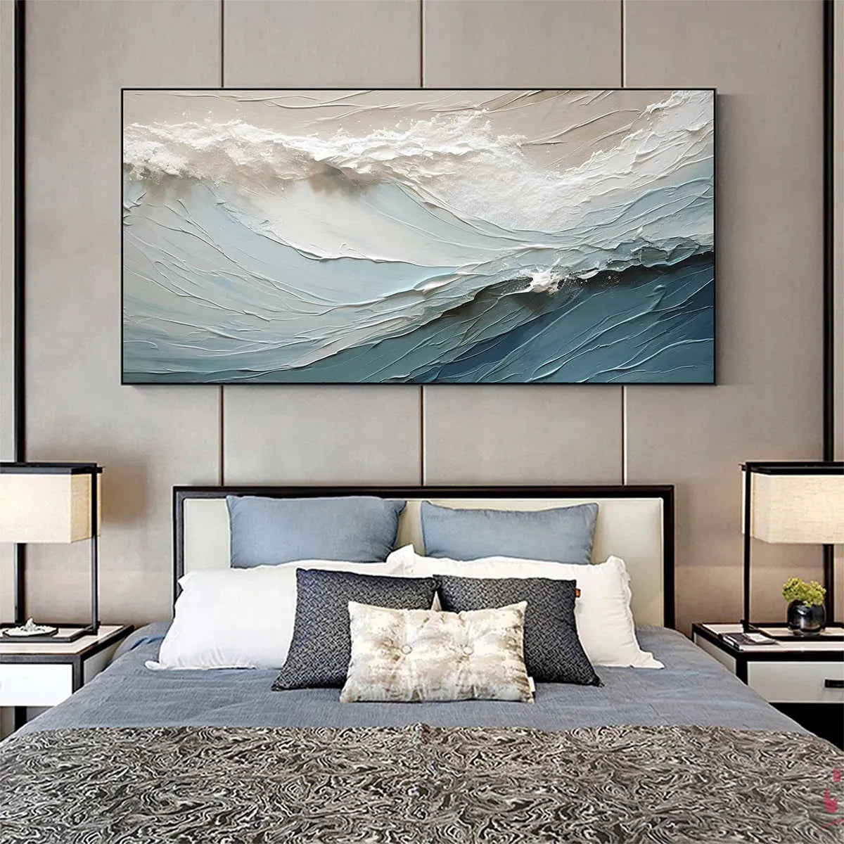 OCEANIC SYMPHONY: Textured Abstract Wave Oil Painting - Image 4