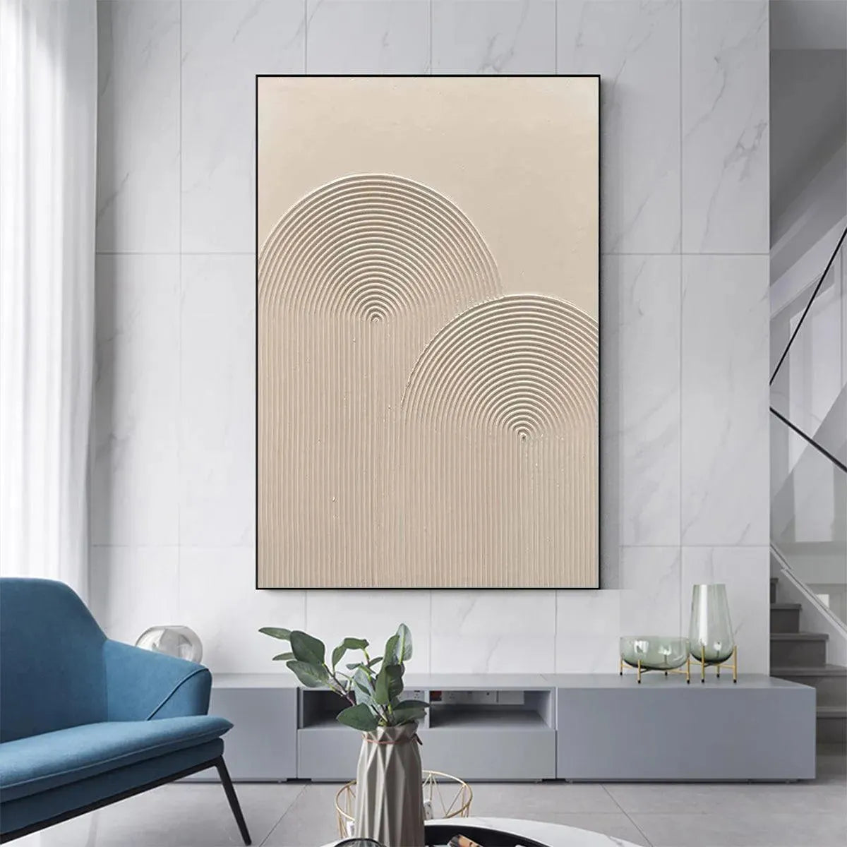 TEXTURED RAINBOW: Minimalist Textured Painting in Beige - Image 2
