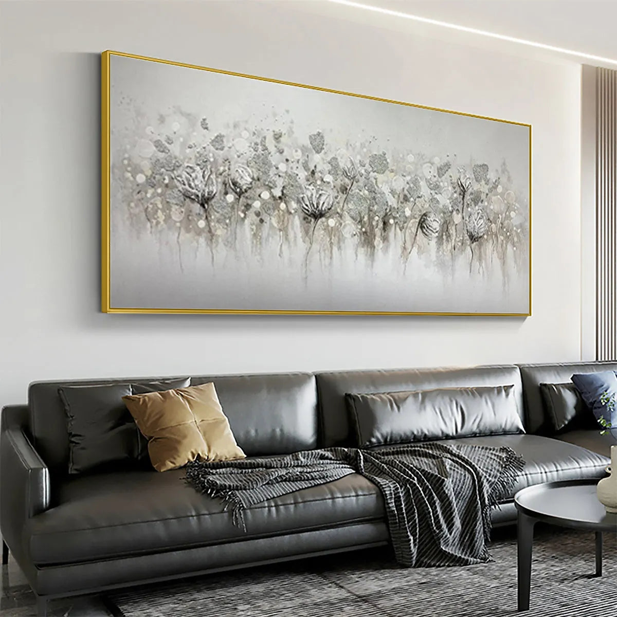 SILVER MIST: Minimalist Floral Oil Painting in Silver and Grey - Image 2