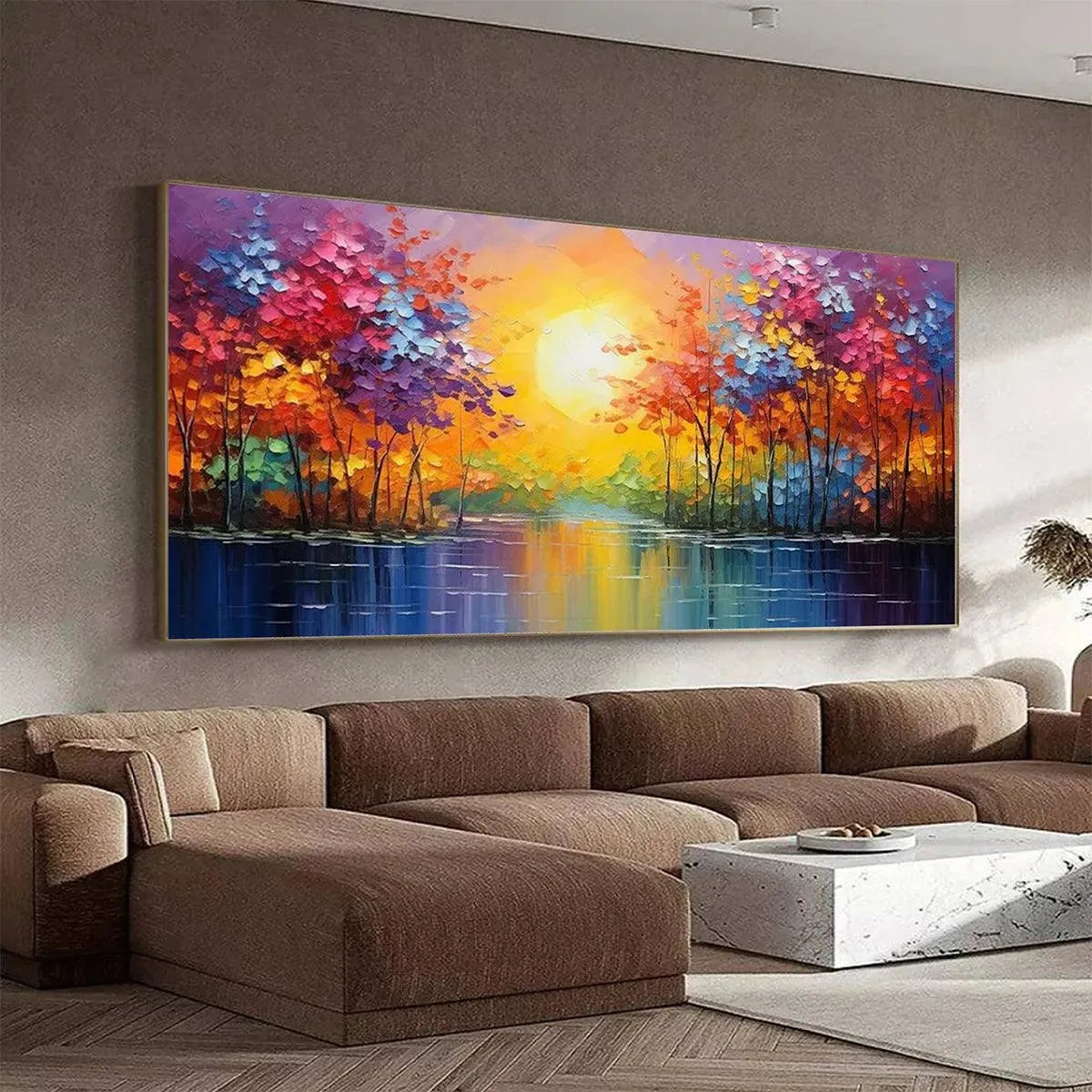 TWILIGHT REFLECTIONS: Colorful Landscape Painting of Trees by the Water - Image 4