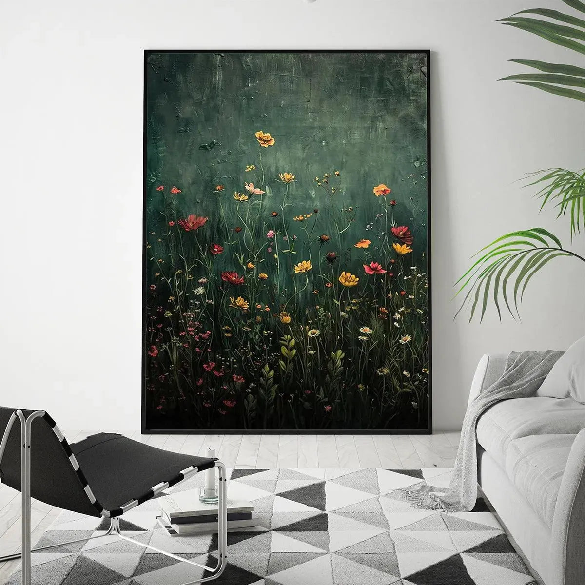 MEADOW'S EMBRACE: Moody Floral Botanical Painting, Vertical Wall Art - Image 4