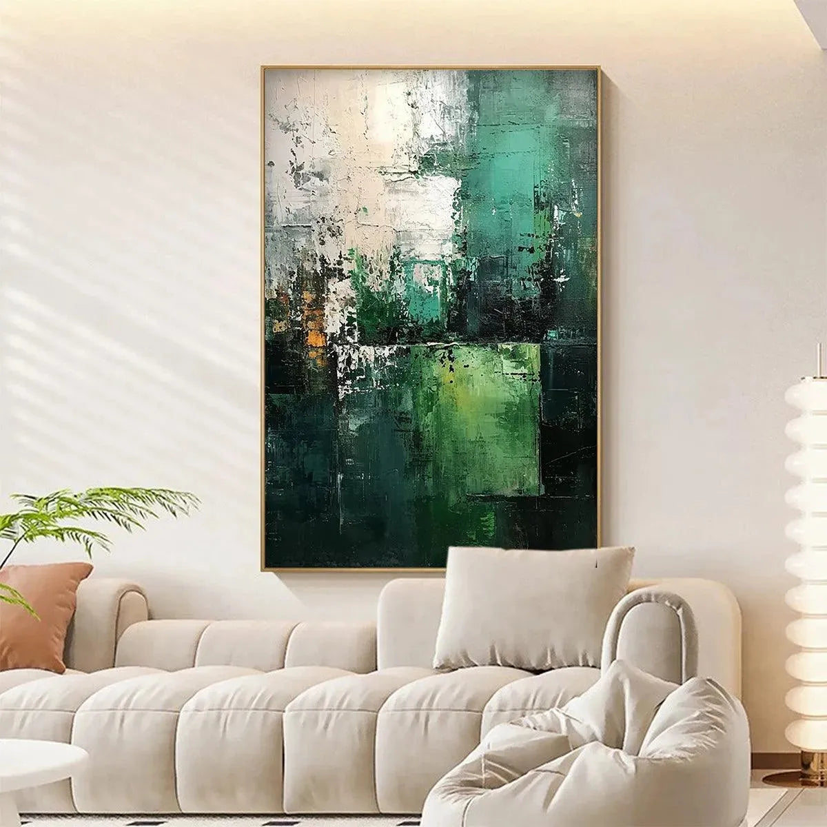 TEXTURED GREEN ABSTRACT: Impasto Abstract Painting, Vertical Wall Art - Image 3