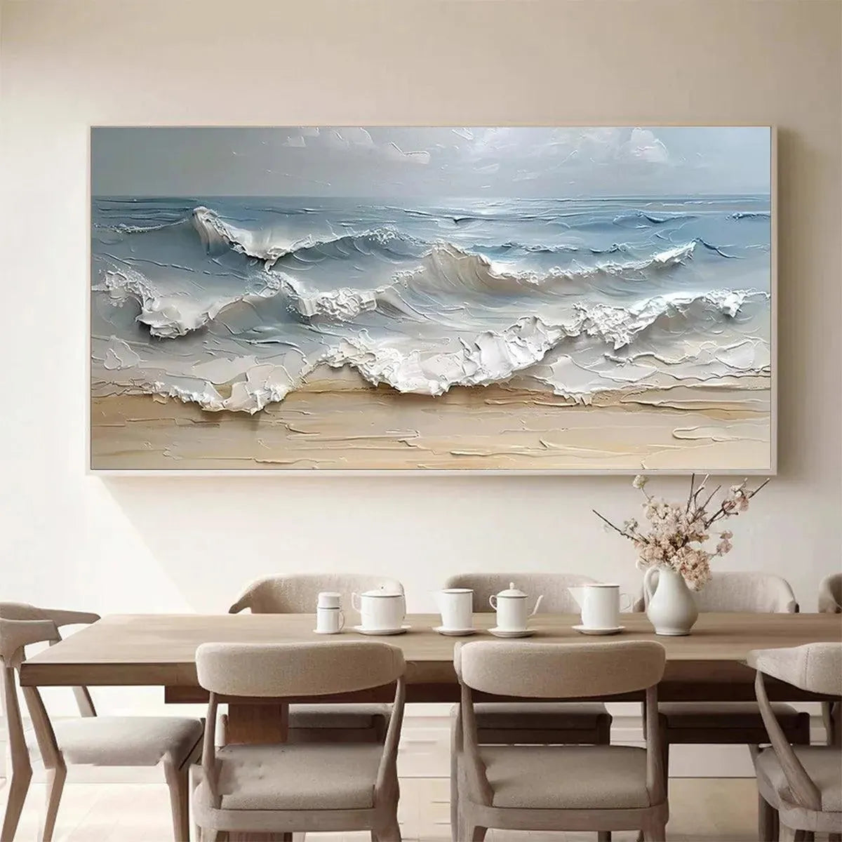 OCEAN'S EMBRACE: Textured Seascape Painting, Impasto Wall Art, Horizontal Canvas, Ocean Decor - Image 2