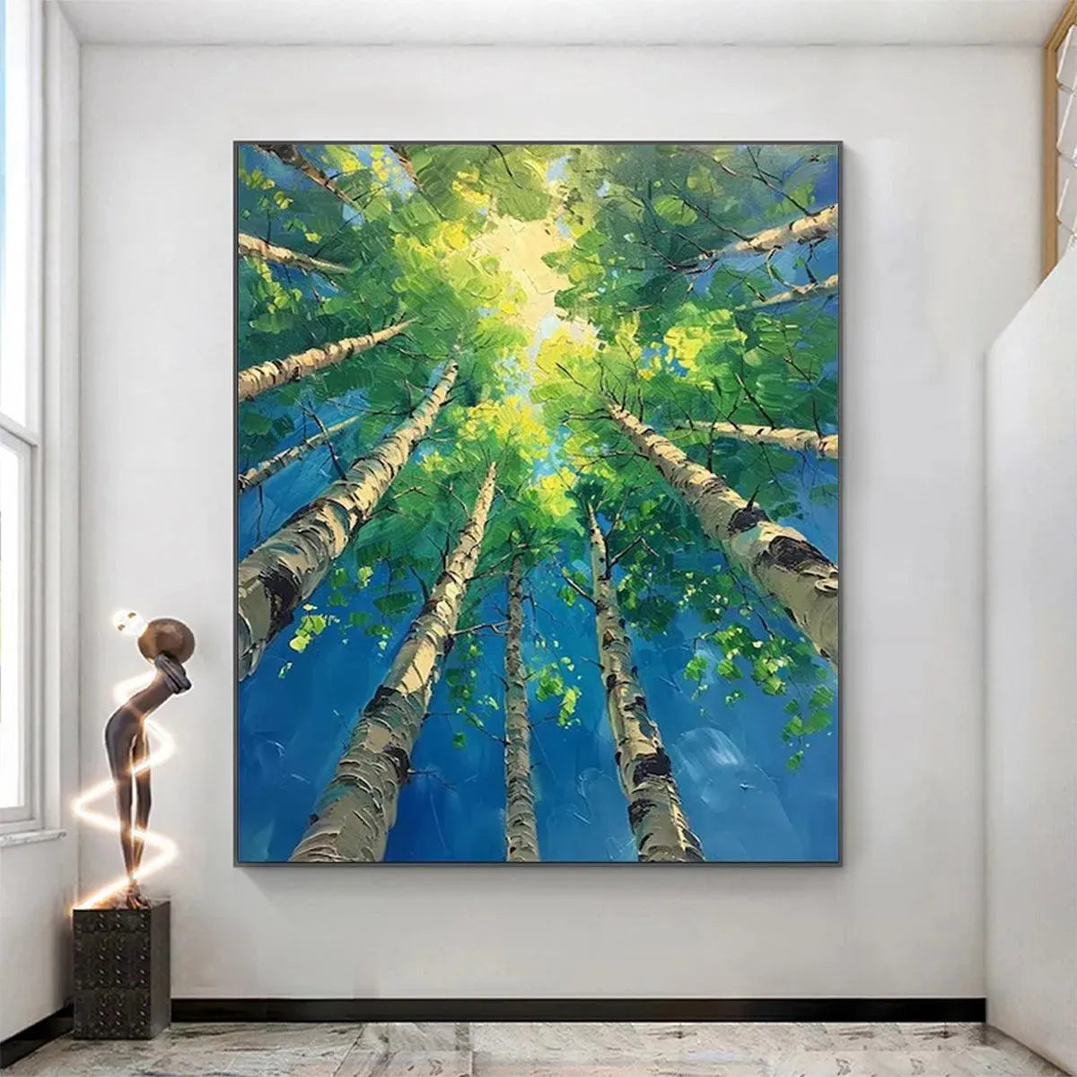 FOREST SUNRISE: Textured Birch Tree Painting, Impasto Wall Art, Vertical Canvas, Nature Decor - Image 2