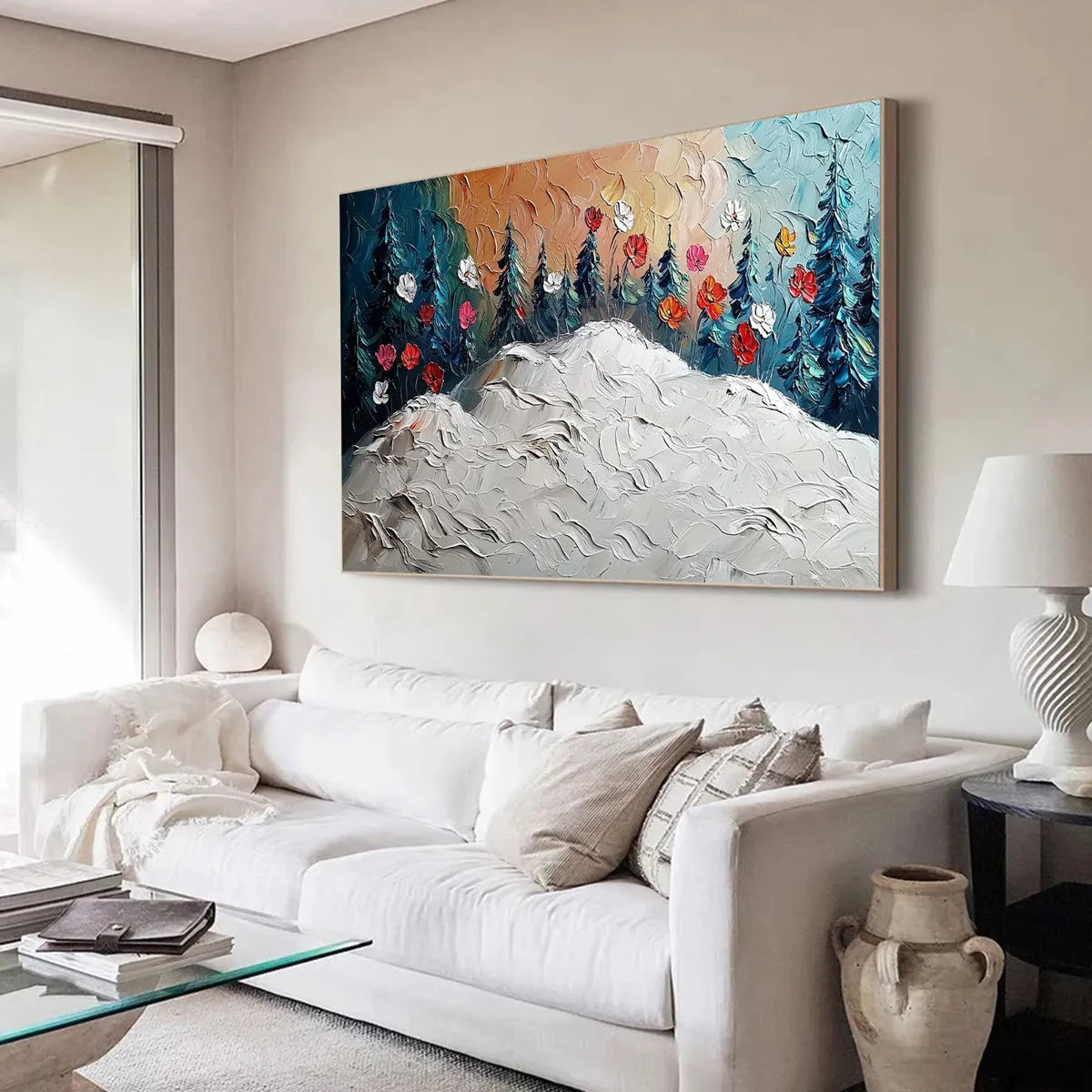 FROZEN BLOOM: Textured Impasto Landscape with Floral Accents - Image 2