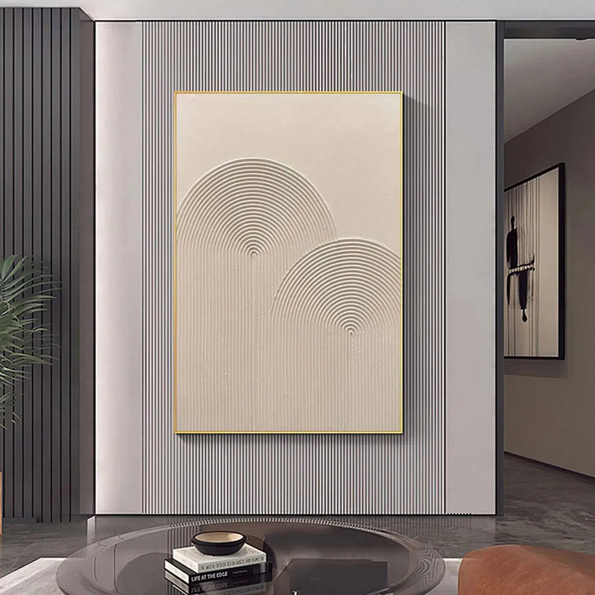 TEXTURED RAINBOW: Minimalist Textured Painting in Beige - Image 4