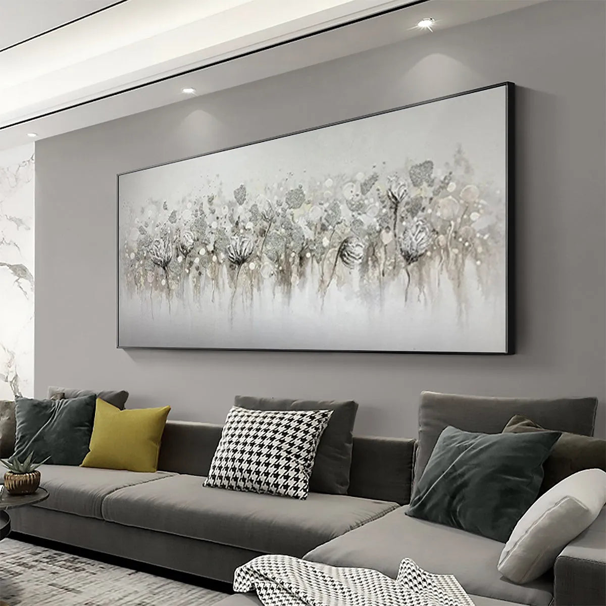 SILVER MIST: Minimalist Floral Oil Painting in Silver and Grey - Image 4