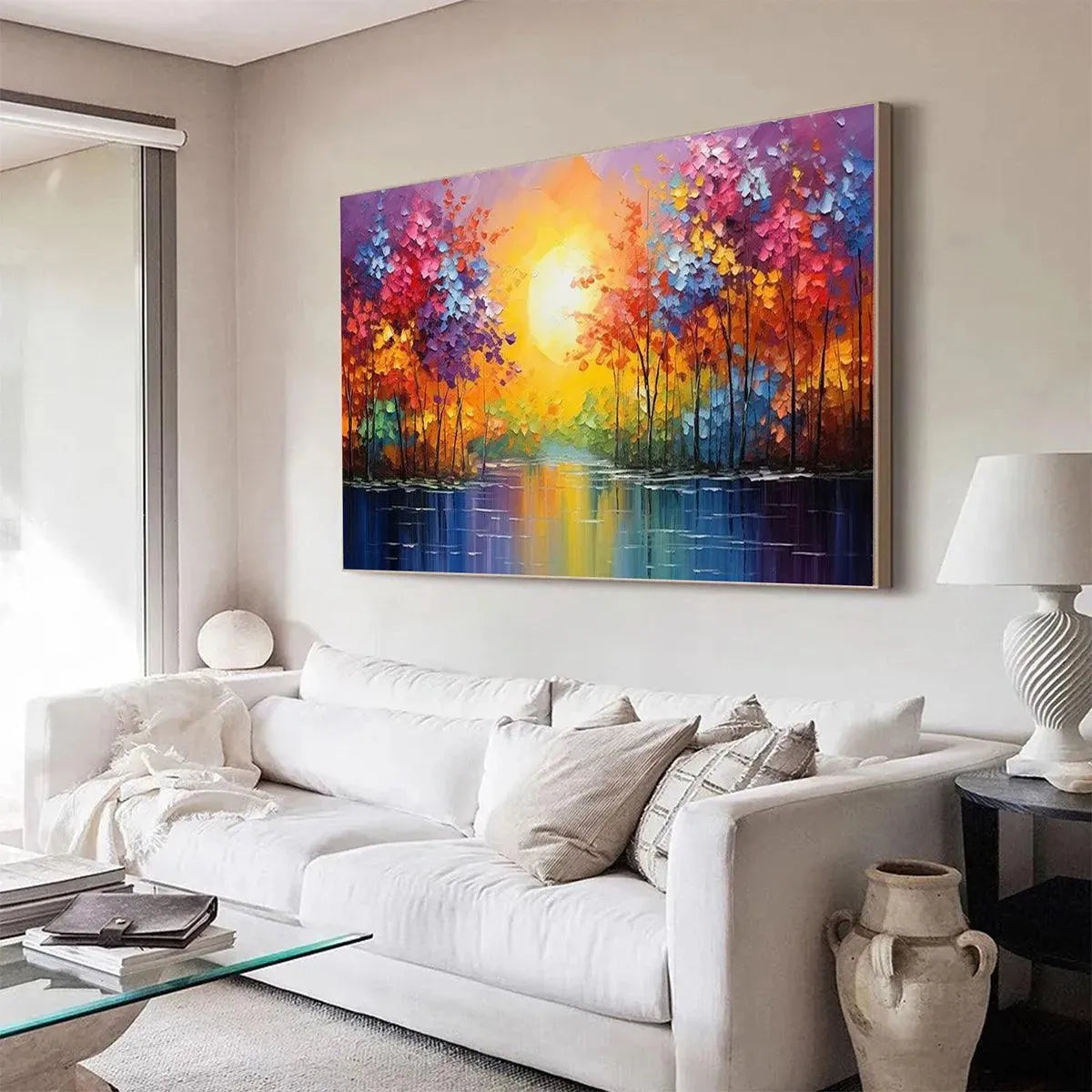 TWILIGHT REFLECTIONS: Colorful Landscape Painting of Trees by the Water - Image 5