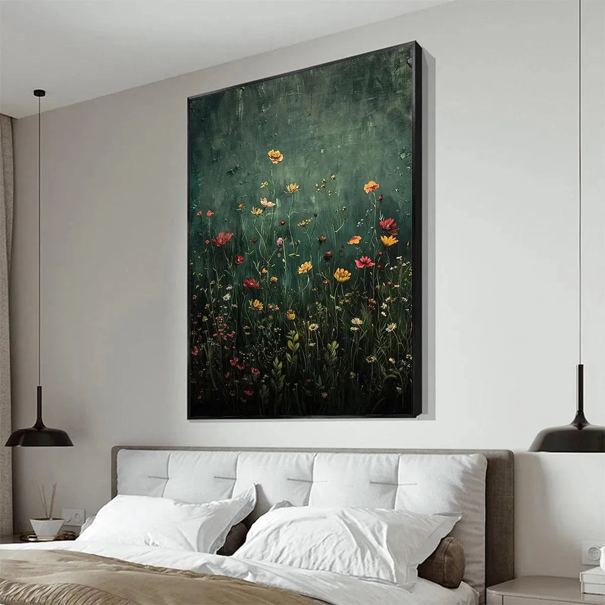 MEADOW'S EMBRACE: Moody Floral Botanical Painting, Vertical Wall Art - Image 5