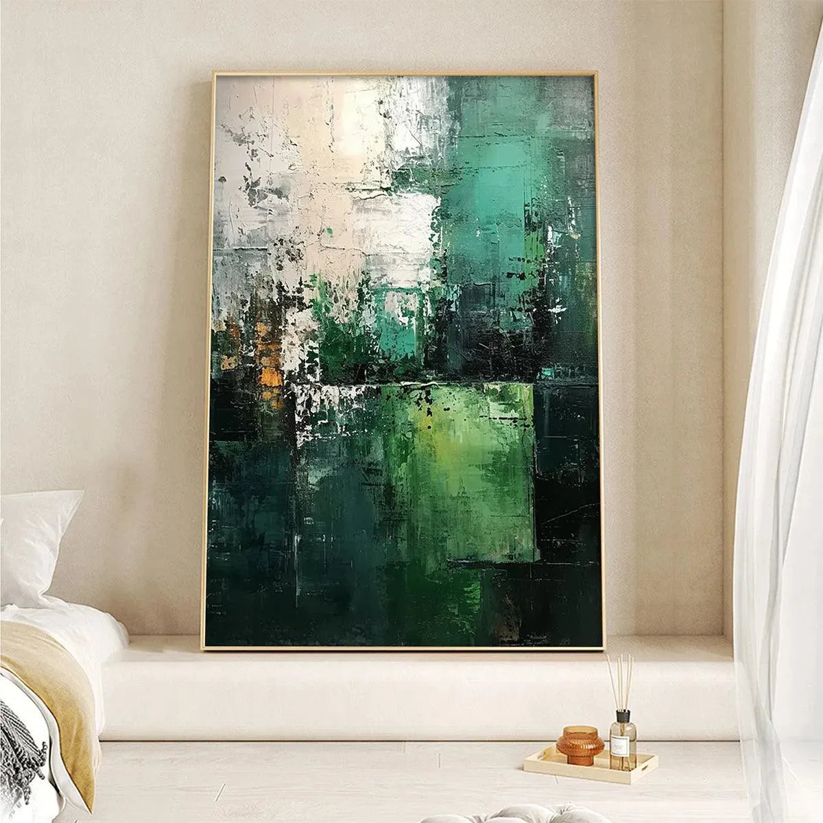 TEXTURED GREEN ABSTRACT: Impasto Abstract Painting, Vertical Wall Art - Image 5
