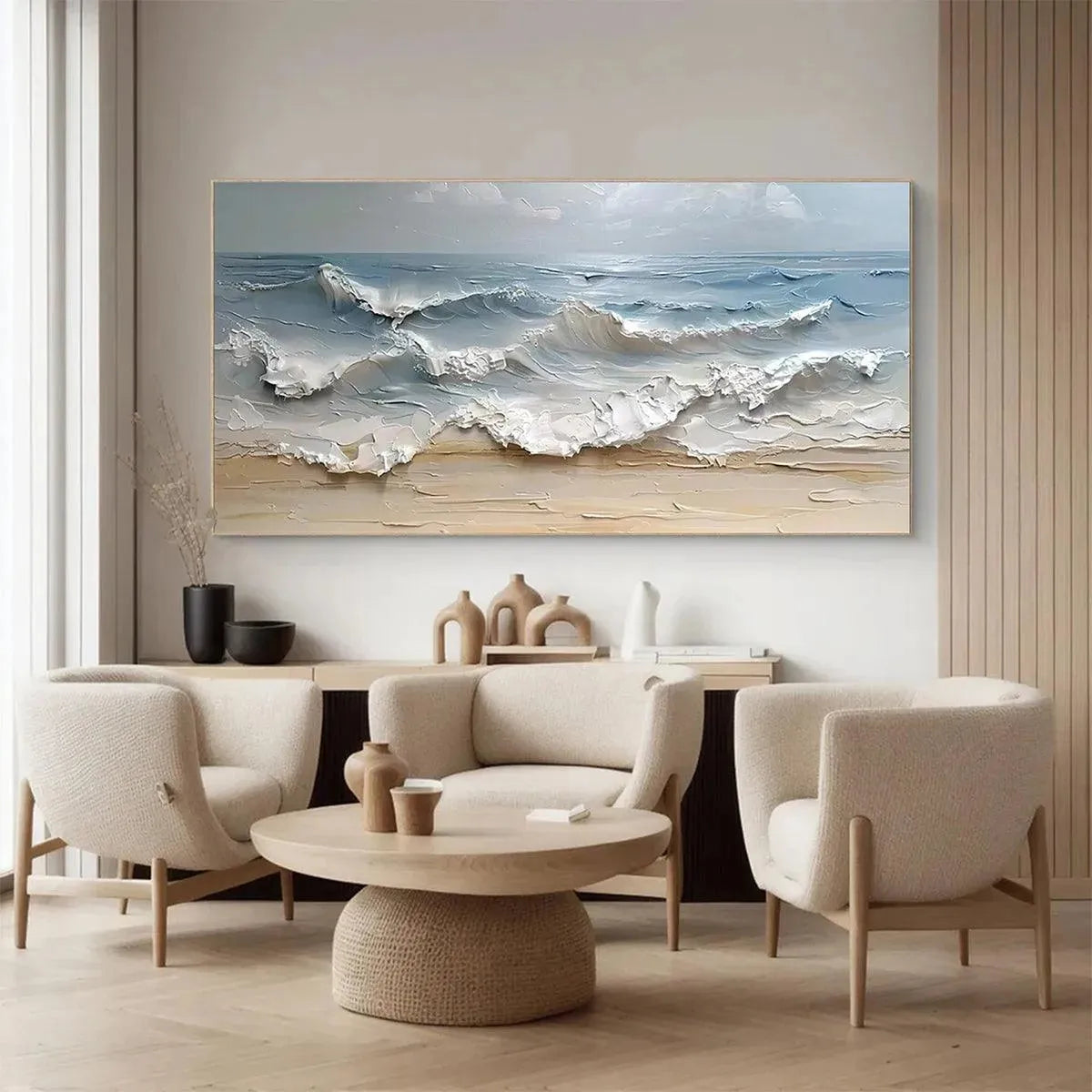 OCEAN'S EMBRACE: Textured Seascape Painting, Impasto Wall Art, Horizontal Canvas, Ocean Decor - Image 4