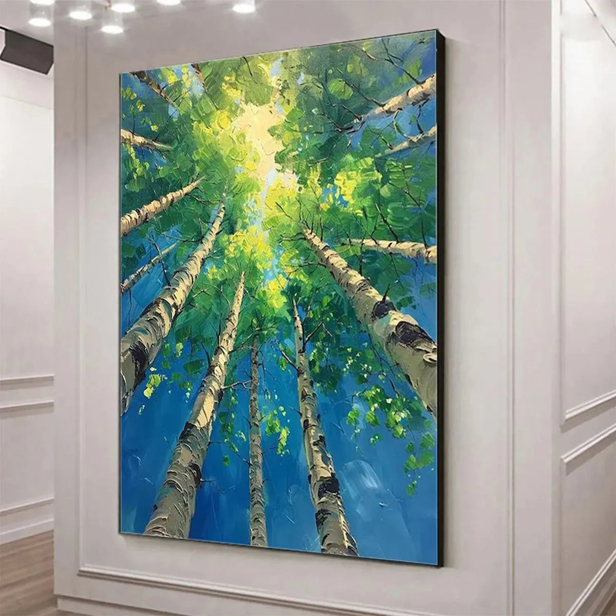 FOREST SUNRISE: Textured Birch Tree Painting, Impasto Wall Art, Vertical Canvas, Nature Decor - Image 4
