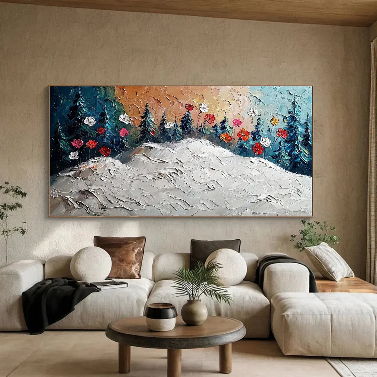 FROZEN BLOOM: Textured Impasto Landscape with Floral Accents - Image 4