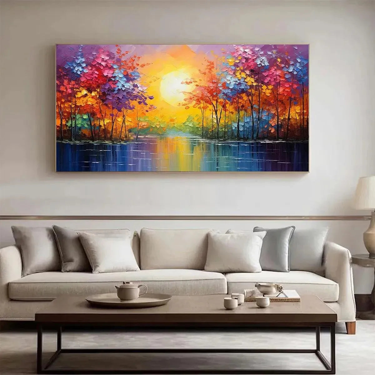 TWILIGHT REFLECTIONS: Colorful Landscape Painting of Trees by the Water - Image 2
