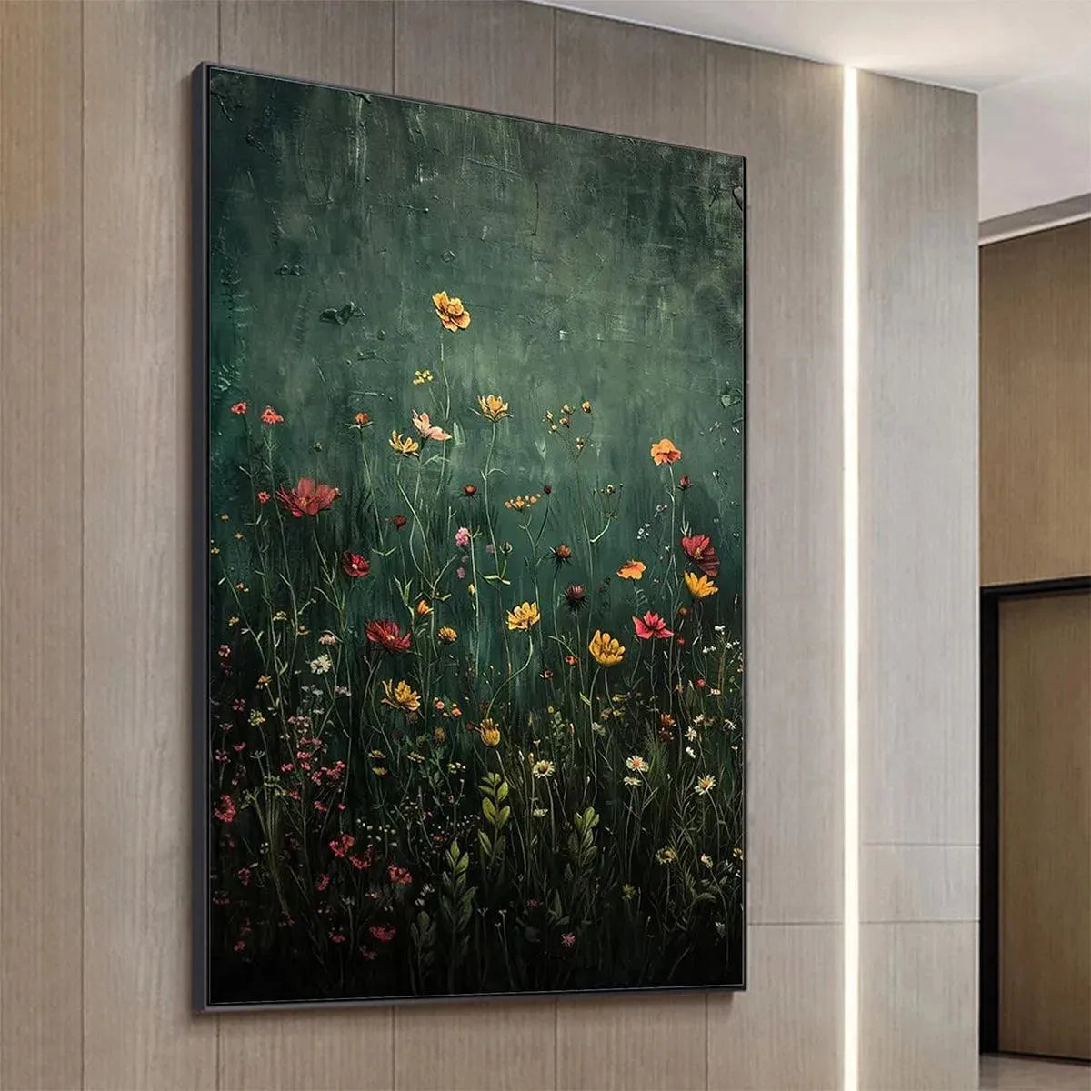 MEADOW'S EMBRACE: Moody Floral Botanical Painting, Vertical Wall Art - Image 8