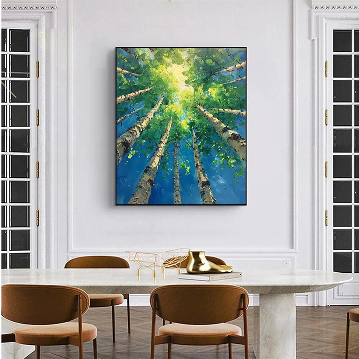 FOREST SUNRISE: Textured Birch Tree Painting, Impasto Wall Art, Vertical Canvas, Nature Decor - Image 5
