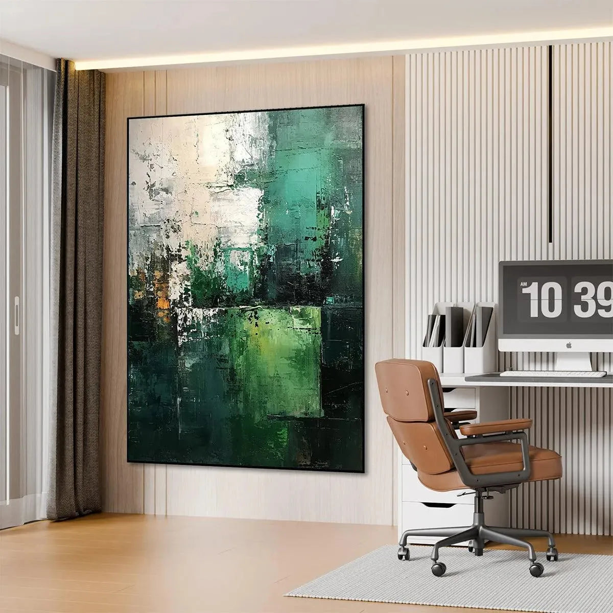 TEXTURED GREEN ABSTRACT: Impasto Abstract Painting, Vertical Wall Art - Image 6