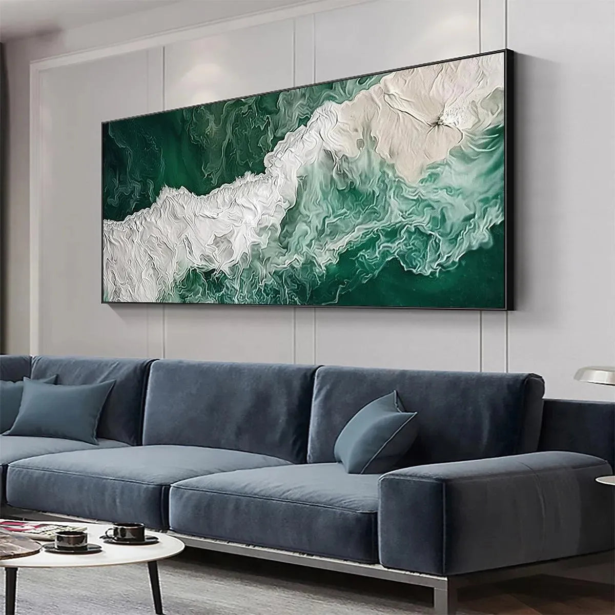 EMERALD FLOW: Abstract Ocean Painting, Horizontal Wall Art - Image 4
