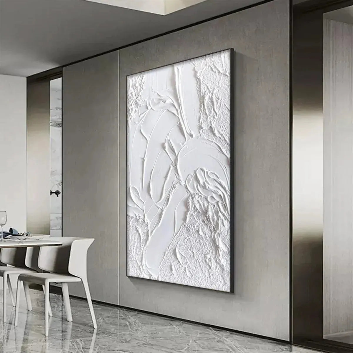 WHITE TEXTURE: Textured Abstract Painting, White Wall Art, Vertical Canvas, Minimalist Decor - Image 4