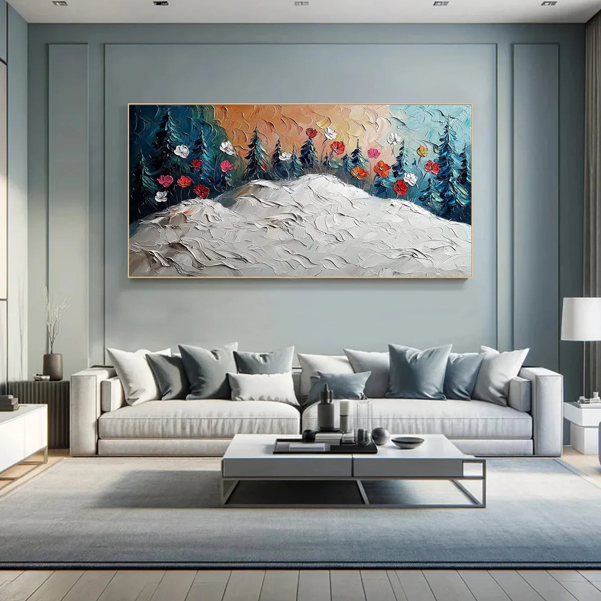 FROZEN BLOOM: Textured Impasto Landscape with Floral Accents - Image 5