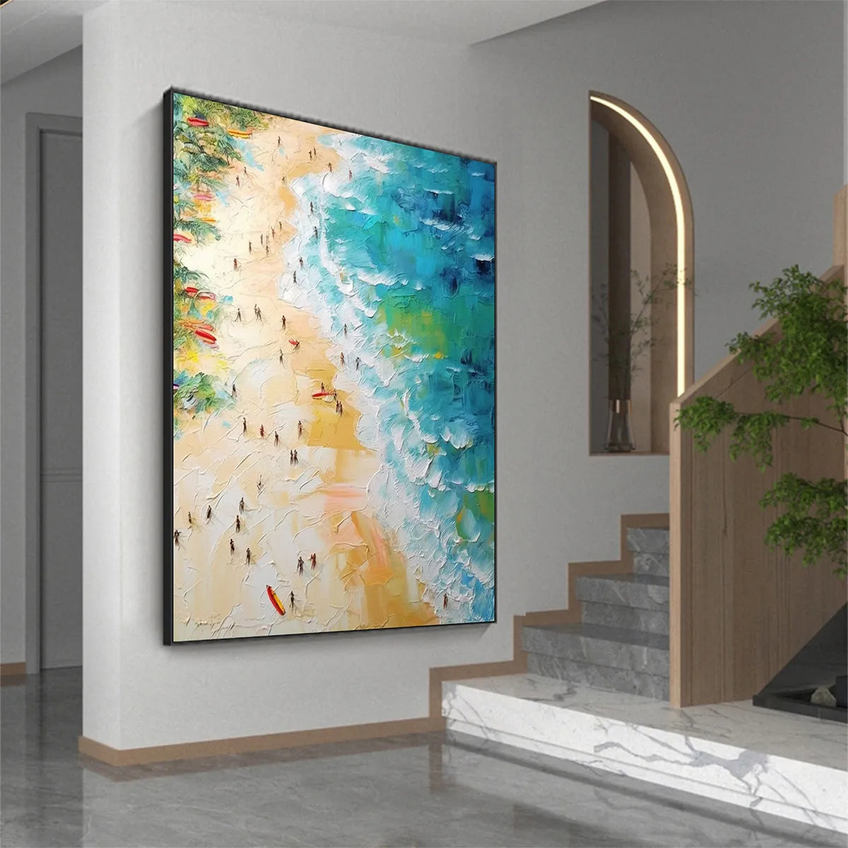 TROPICAL PARADISE: Vertical Impasto Beach Scene Oil Painting - Image 4