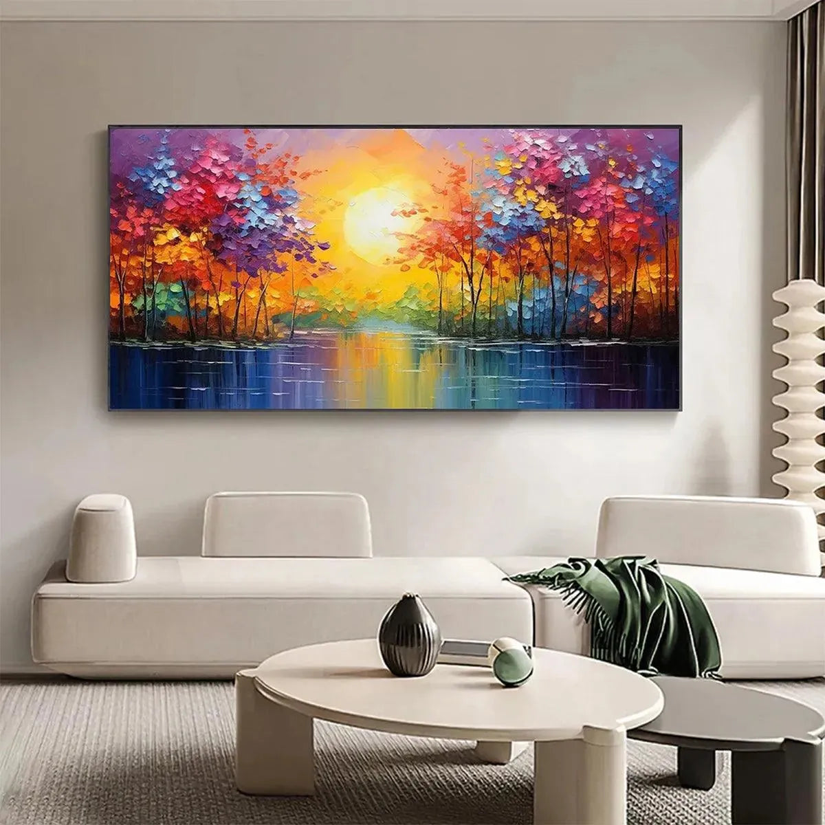 TWILIGHT REFLECTIONS: Colorful Landscape Painting of Trees by the Water - Image 7