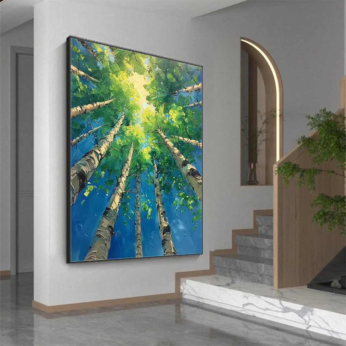 FOREST SUNRISE: Textured Birch Tree Painting, Impasto Wall Art, Vertical Canvas, Nature Decor - Image 7