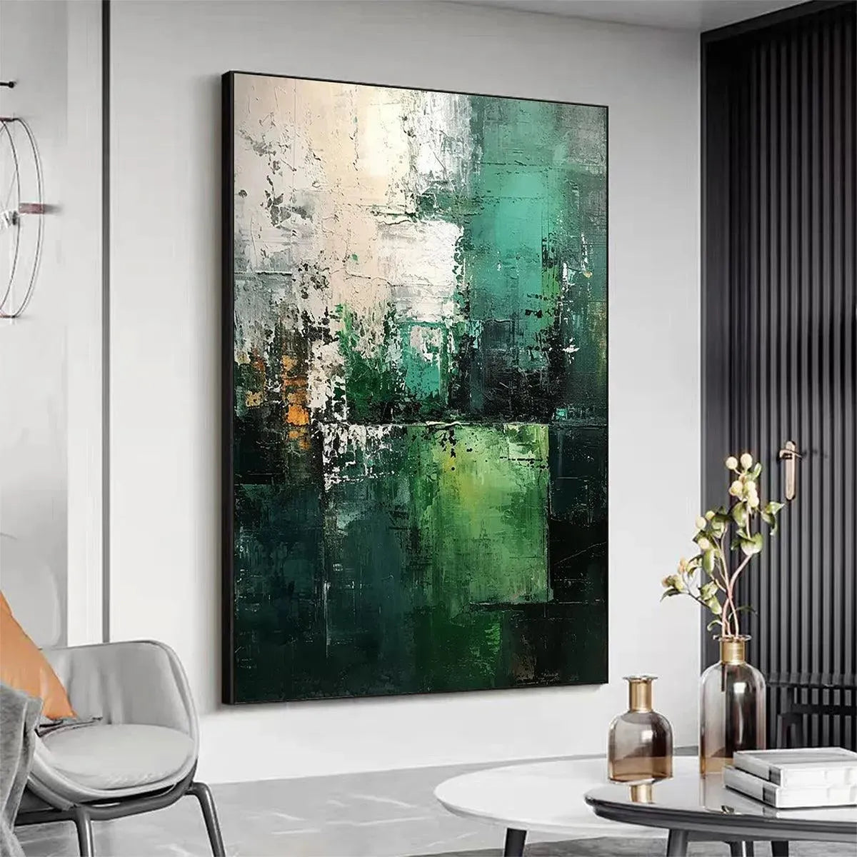 TEXTURED GREEN ABSTRACT: Impasto Abstract Painting, Vertical Wall Art - Image 7