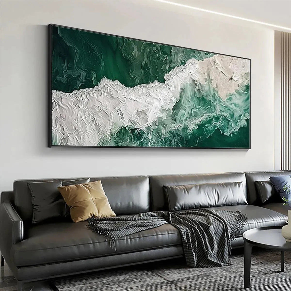 EMERALD FLOW: Abstract Ocean Painting, Horizontal Wall Art - Image 6