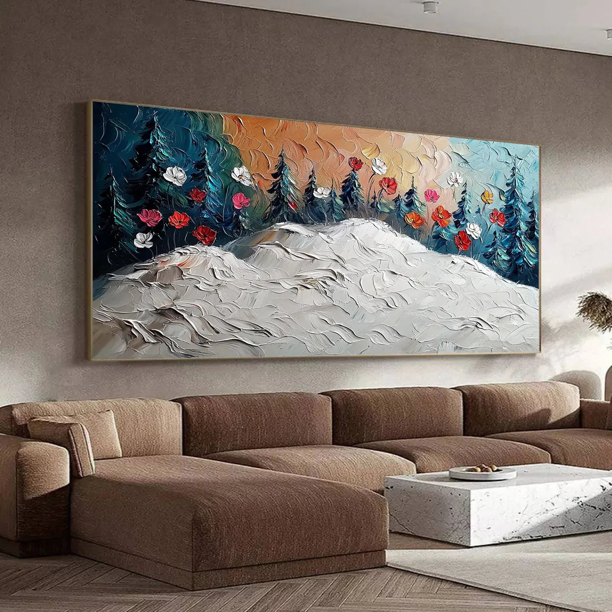 FROZEN BLOOM: Textured Impasto Landscape with Floral Accents - Image 6