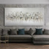 SILVER MIST: Minimalist Floral Oil Painting in Silver and Grey