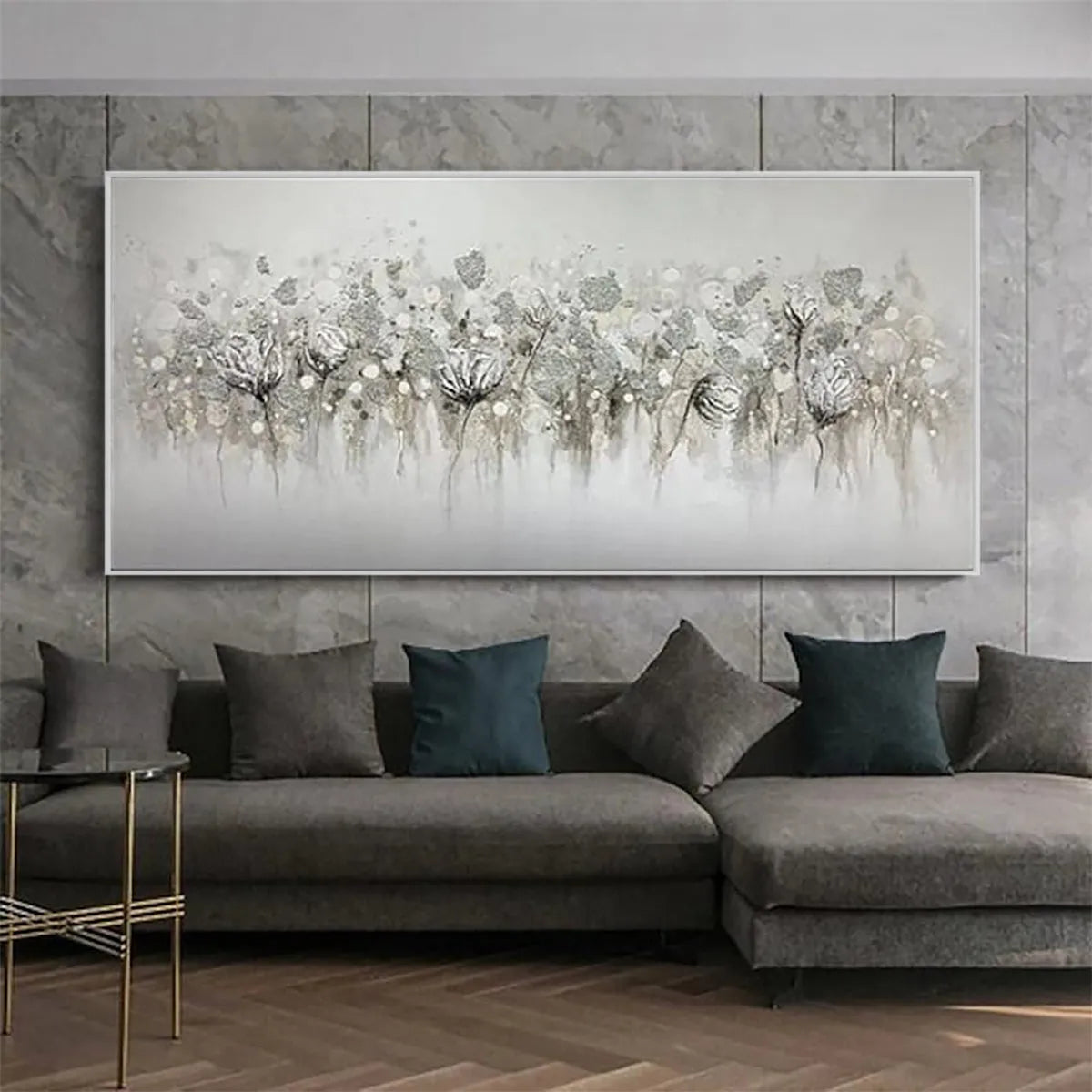 SILVER MIST: Minimalist Floral Oil Painting in Silver and Grey - Image 9