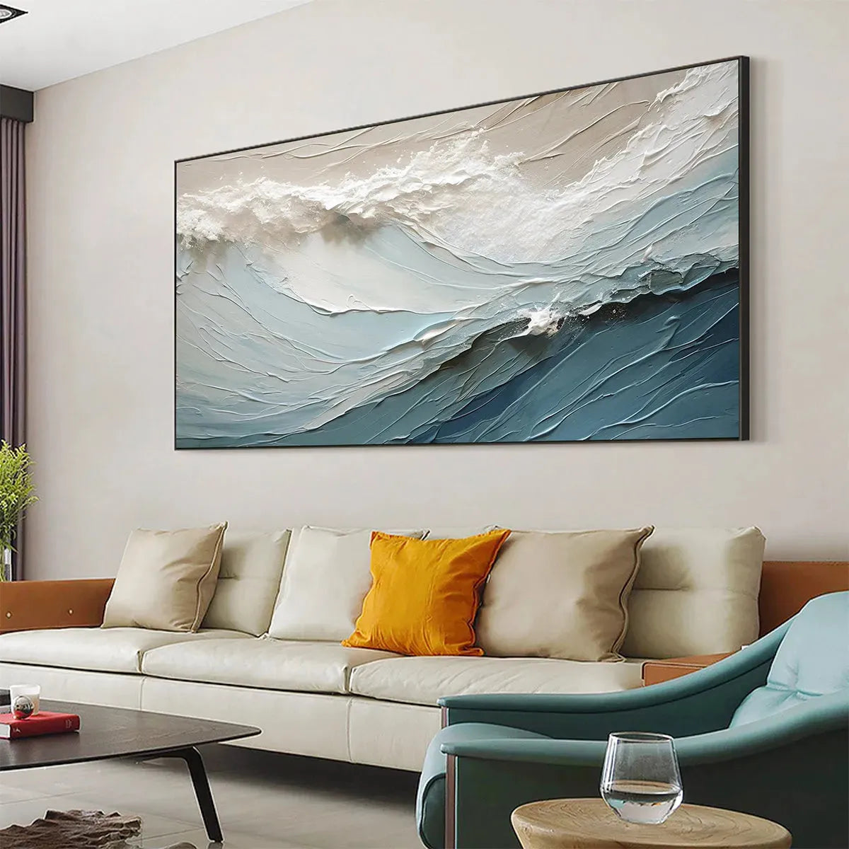 OCEANIC SYMPHONY: Textured Abstract Wave Oil Painting - Image 8