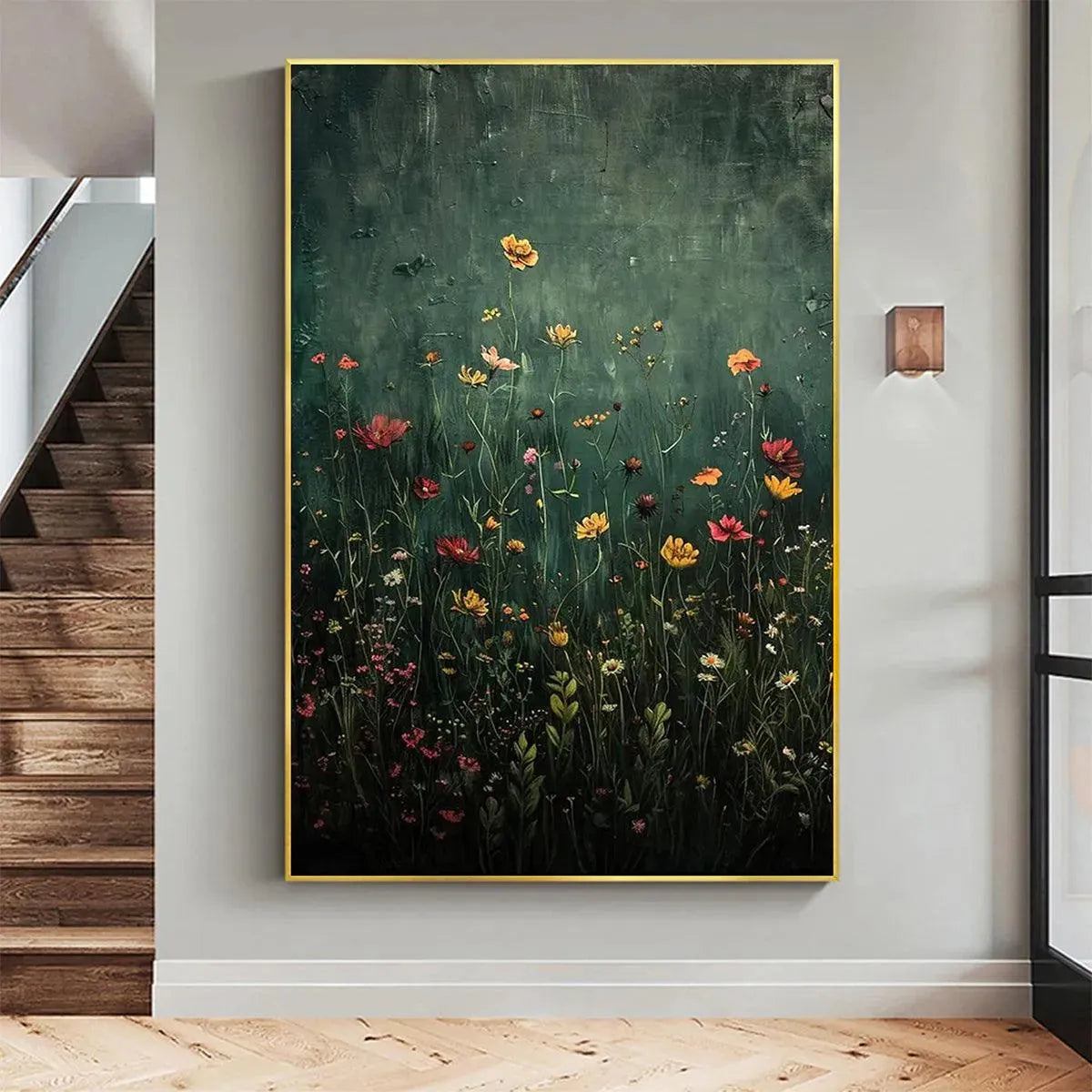 MEADOW'S EMBRACE: Moody Floral Botanical Painting, Vertical Wall Art - Image 2