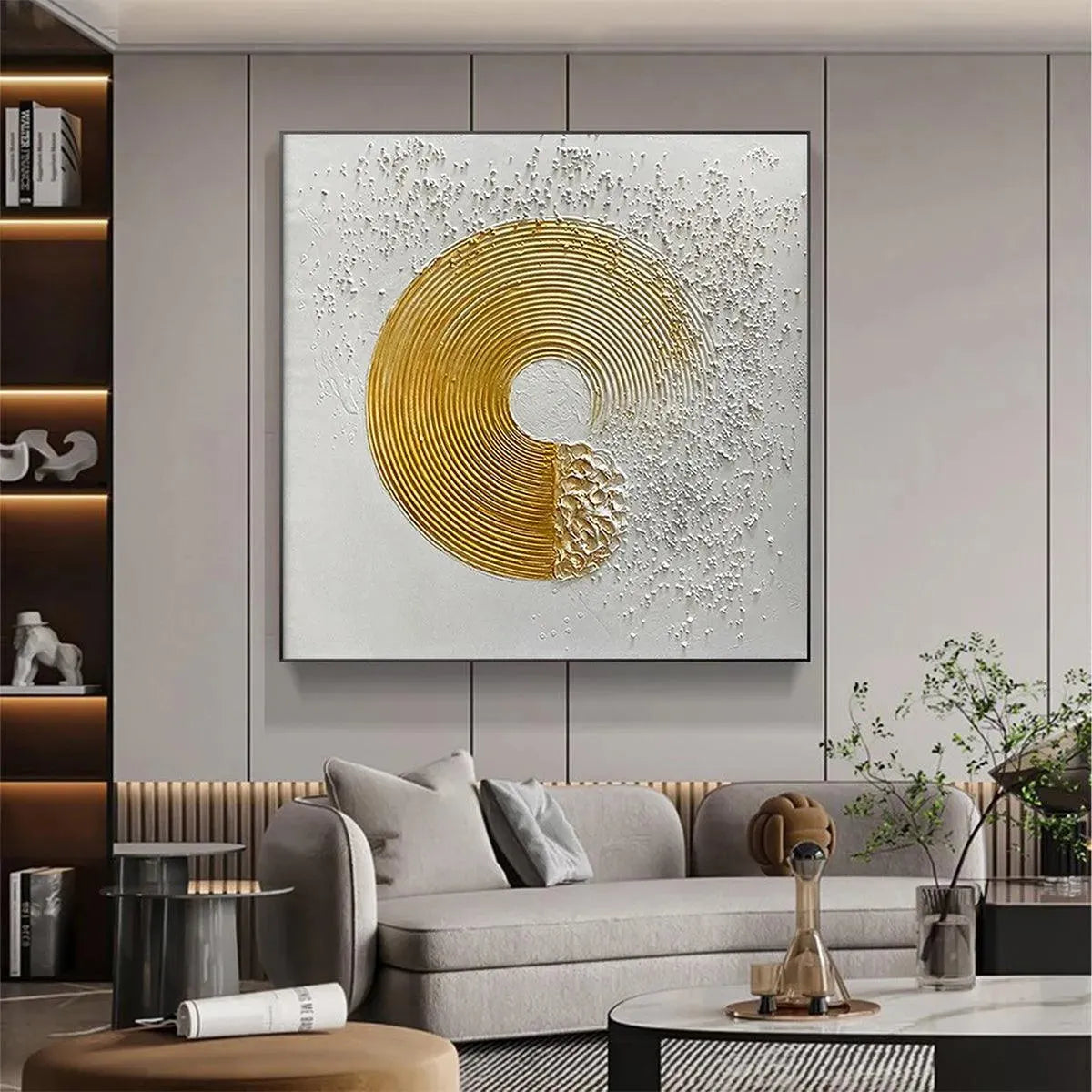 GOLDEN HARMONY: Textured Gold and White Abstract Painting, Square Wall Art - Image 4
