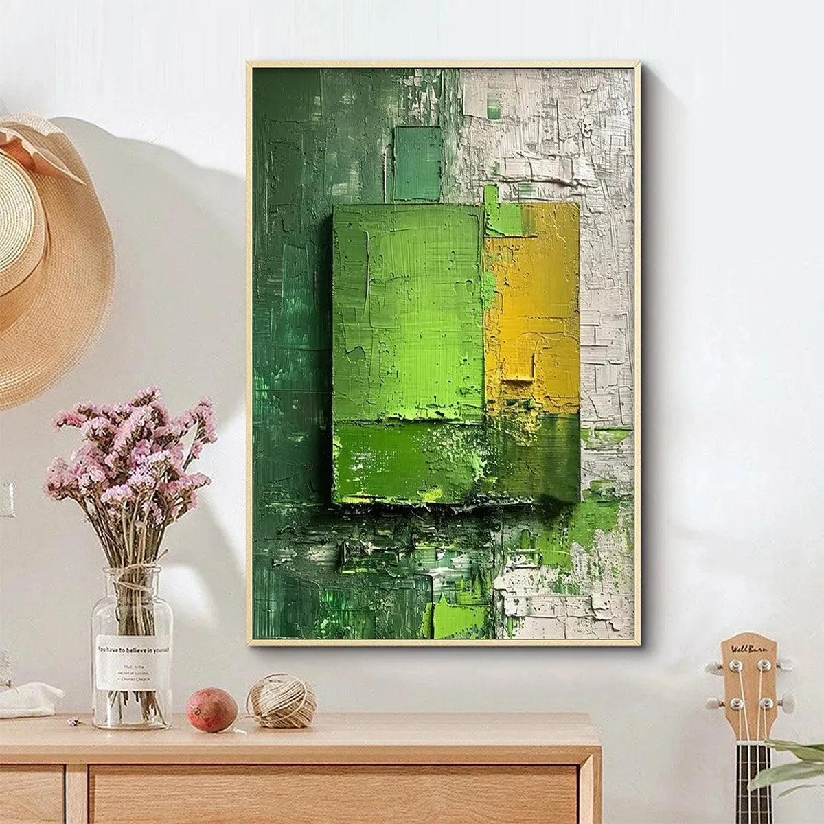 GREEN AND YELLOW TEXTURED BLOCKS: Impasto Abstract Painting, Vertical Wall Art - Image 5