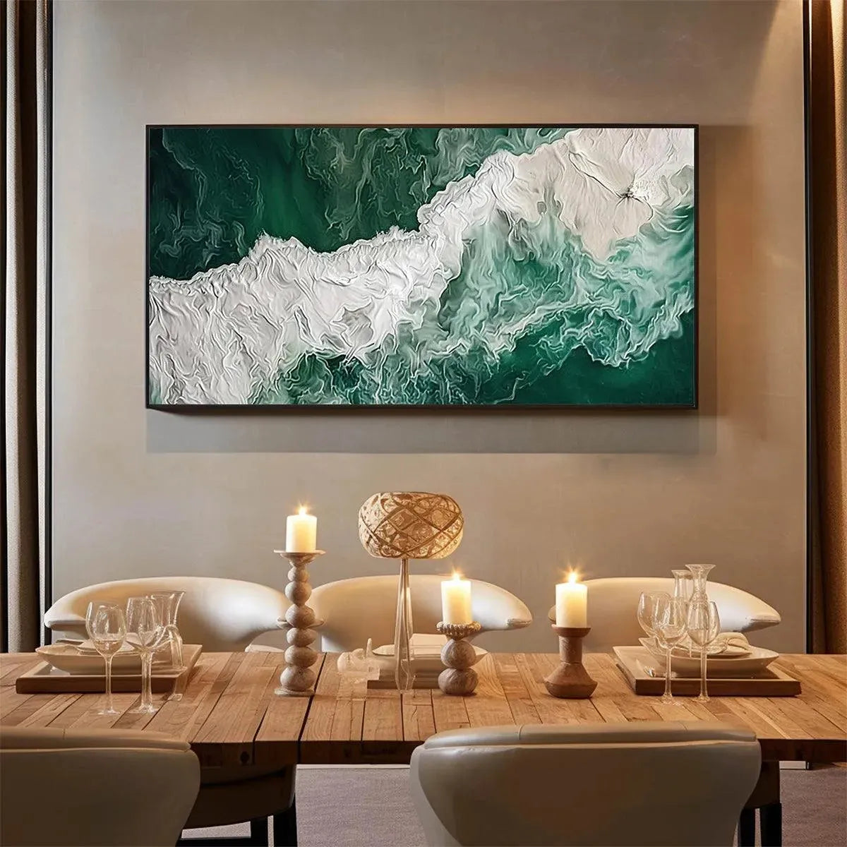 EMERALD FLOW: Abstract Ocean Painting, Horizontal Wall Art - Image 7