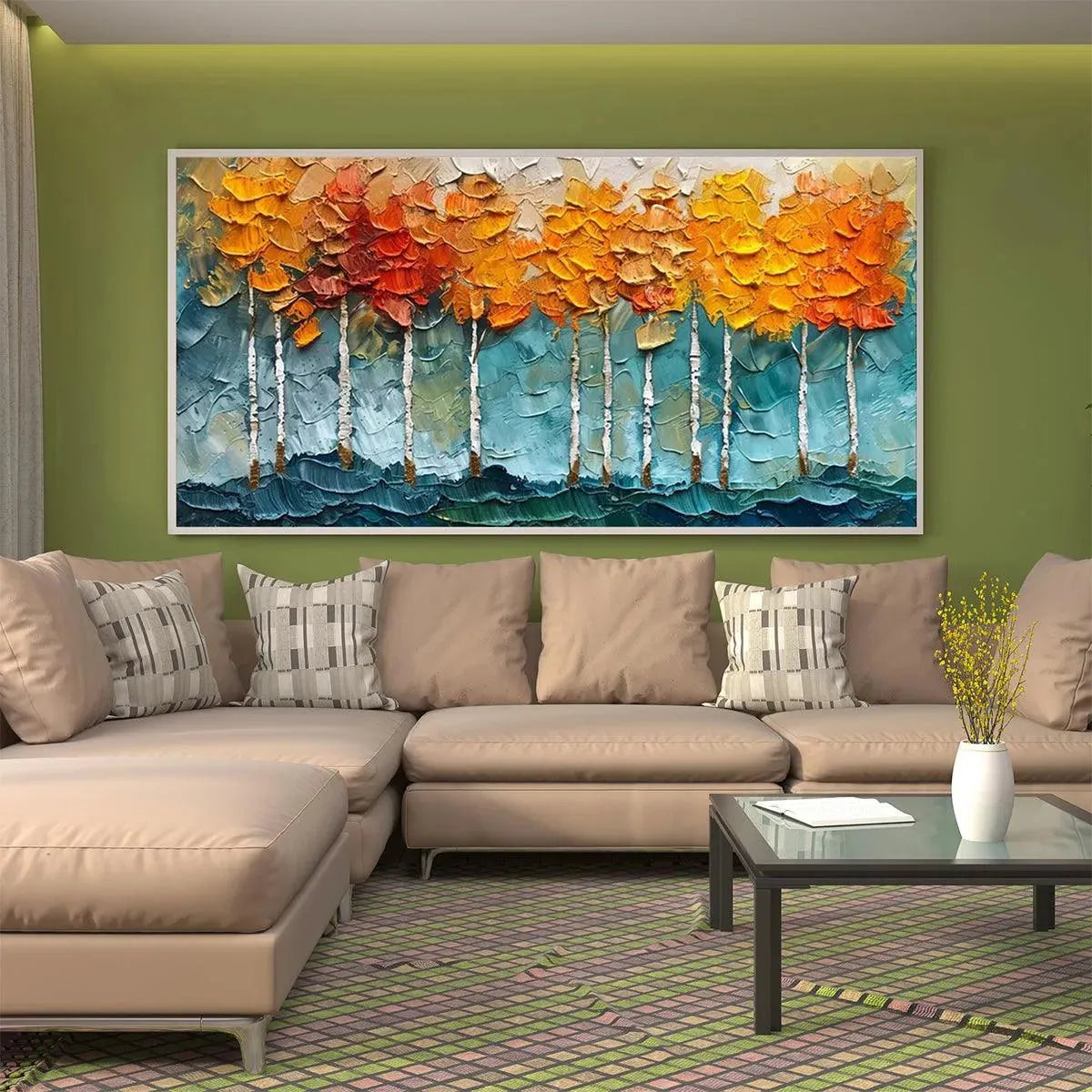 GOLDEN ASPEN: Textured Forest Painting, Impasto Wall Art, Horizontal Canvas, Autumn Decor - Image 8