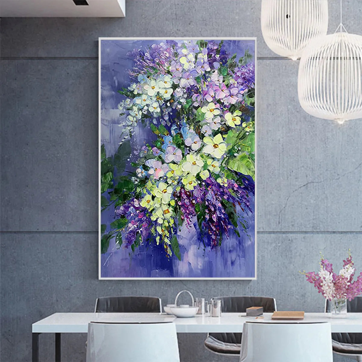 SERENITY IN PURPLE: Vertical Impasto Floral Oil Painting - Image 2